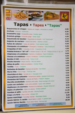 Tapas Speisekarte
