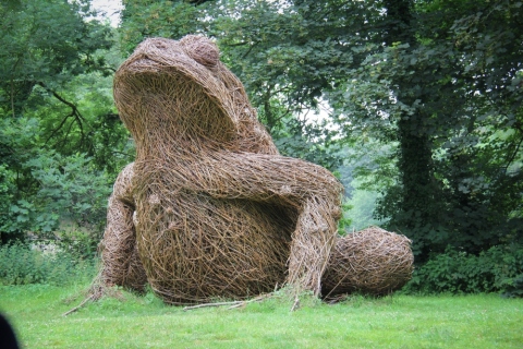 Riesenfrosch auf Weide am Anfang des Crapaud Sculpture Trail