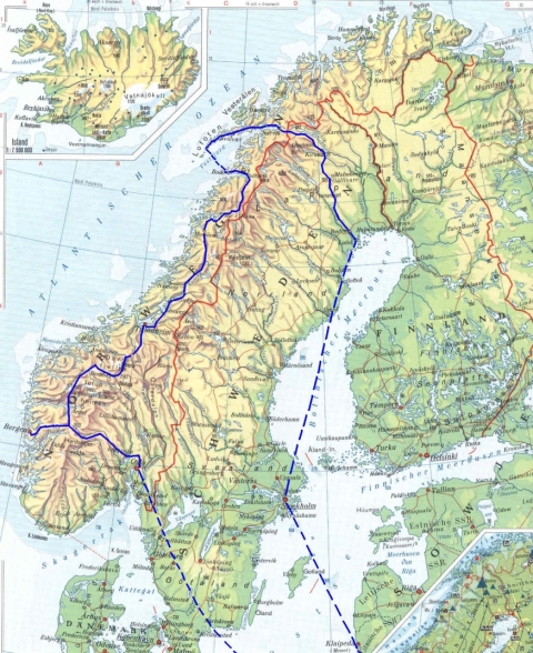 Landkarte mit Reiseroute